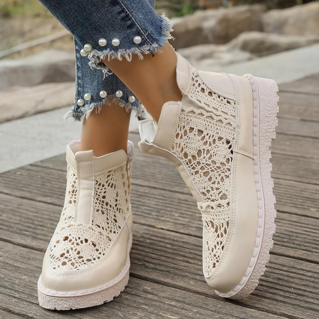 Mode Damenstiefel 2025 Neue Sommer Dünne Atmungsaktive Sandalen Damen Vielseitige Kurze Stiefel Reißverschluss Mesh Aushöhlen Offene Schuhe Zapatos De Mujer