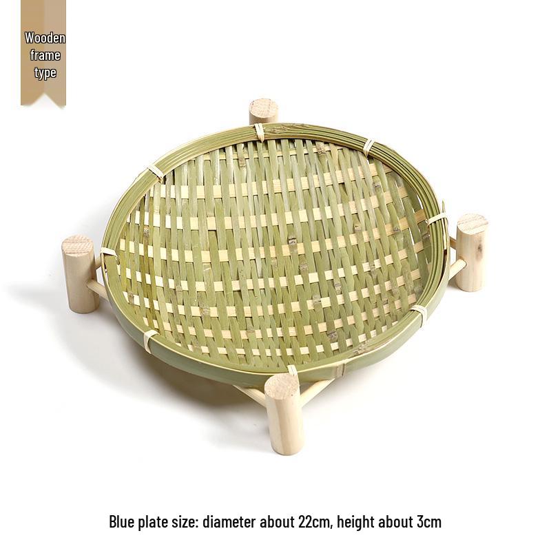 Handmade Bamboo Woven Basket Set - Round Winnowing Basket and Snack Plate for Hotel or Restaurant Use