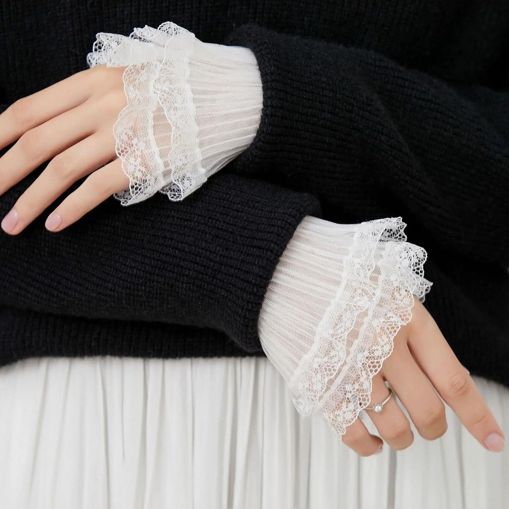 New Fake Sleeves for Women Autumn Winter Sweater Decorative Lace White False Sleeves Pleated Wrist Pleated Fake Cuff