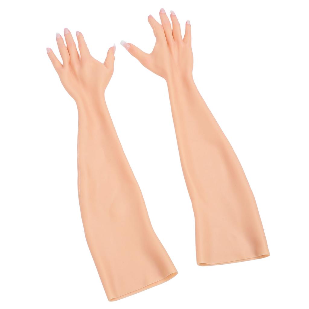 1 Pair Silicone Women Prosthesis Nail Hand Gloves Soft Full Arm Lifelike Skin Nail Hand Gloves for Postoperative Recovery