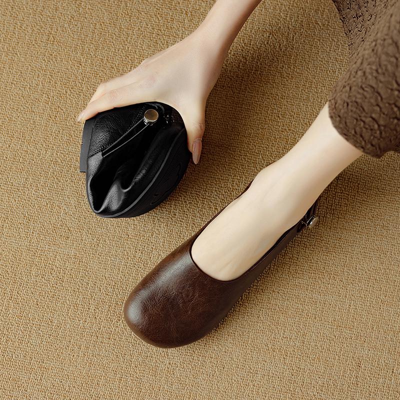 Fashion 2025 New Spring Genuine Leather Women Shoes Round Toe Women Flats Shoes for Women Retro Loafers Fashion Ladies Shoes