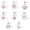 Pink Belly Button Rings Bow Heart Navel Piercing Ring For Women Girls Sexy Body Jewelry Navel Piercing Barbell Gifts