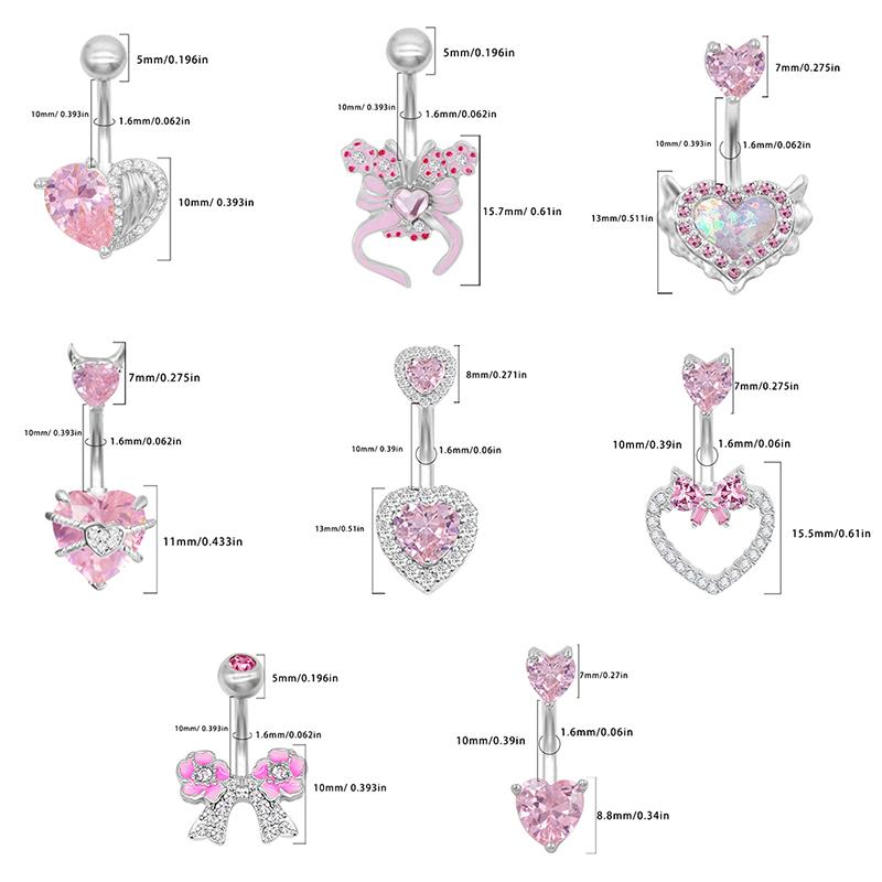 Pink Belly Button Rings Bow Heart Navel Piercing Ring For Women Girls Sexy Body Jewelry Navel Piercing Barbell Gifts