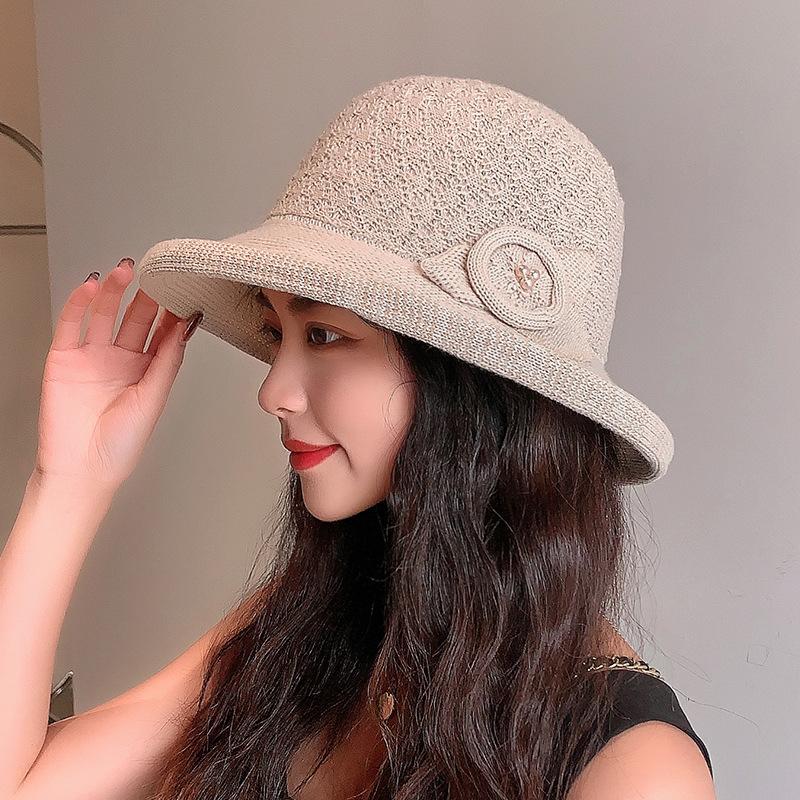 Spring and Summer Women's Solid Color Knitted Fisherman Hat Outdoor Sunshade Breathable Fashion Sweet Hat