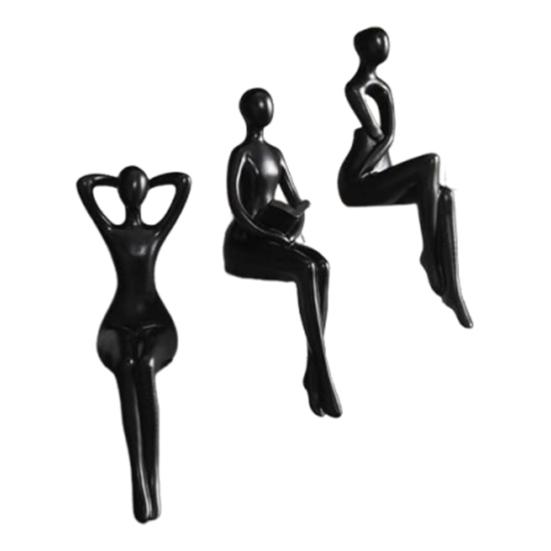 3 Pcs Resin Reading Sculpture, Sitting Thinker Statue, Abstract Women Bookshelf Figurine for Home, Office, Living Room, Shelf, Desktop Decor чёрный