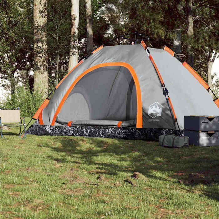 Tente de camping - vidaXL - 5 personnes - Imperméable - Système de dégagement rapide - Gris et orange