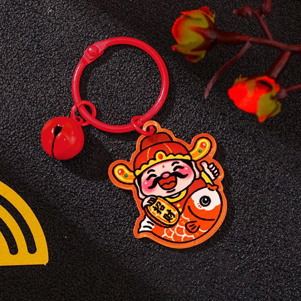 Creative The God of Wealth Keychain Lucky Chinese Style Keyring The God of Fortune Pendant  Unisex