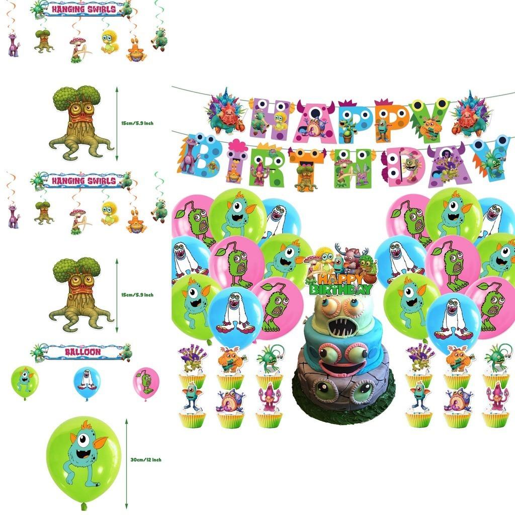 Mein singendes Monster Geburtstagsparty Dekorationsset Flagge Luftballons Kuchenaufsätze Und mehr