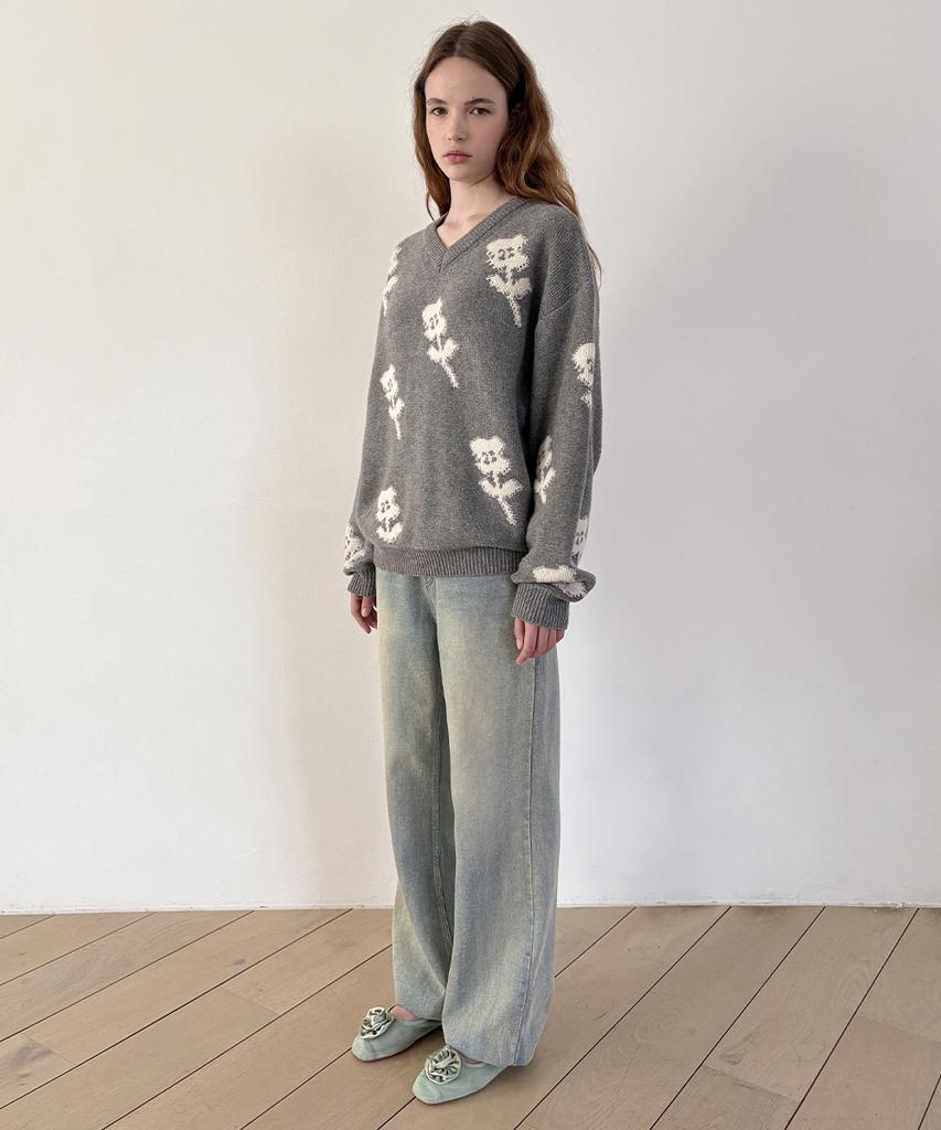 SINOON Sn Flower Loose Fit Knit (Grey)