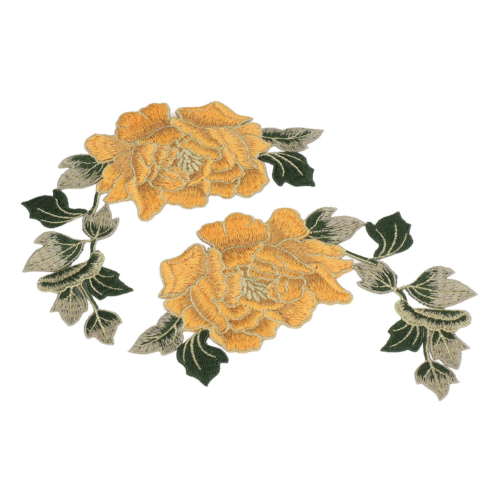 

1 пара нашивок с цветочной вышивкой, красивые вышитые аппликации с цветочным узором, термонаклеиваемые нашивки для жёлтый