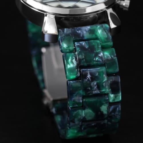 Salvatore Mara Watch Faceted Glass Chronograph Acetate Belt Gradient Men's Green Gold SM19104A-SSGRGD