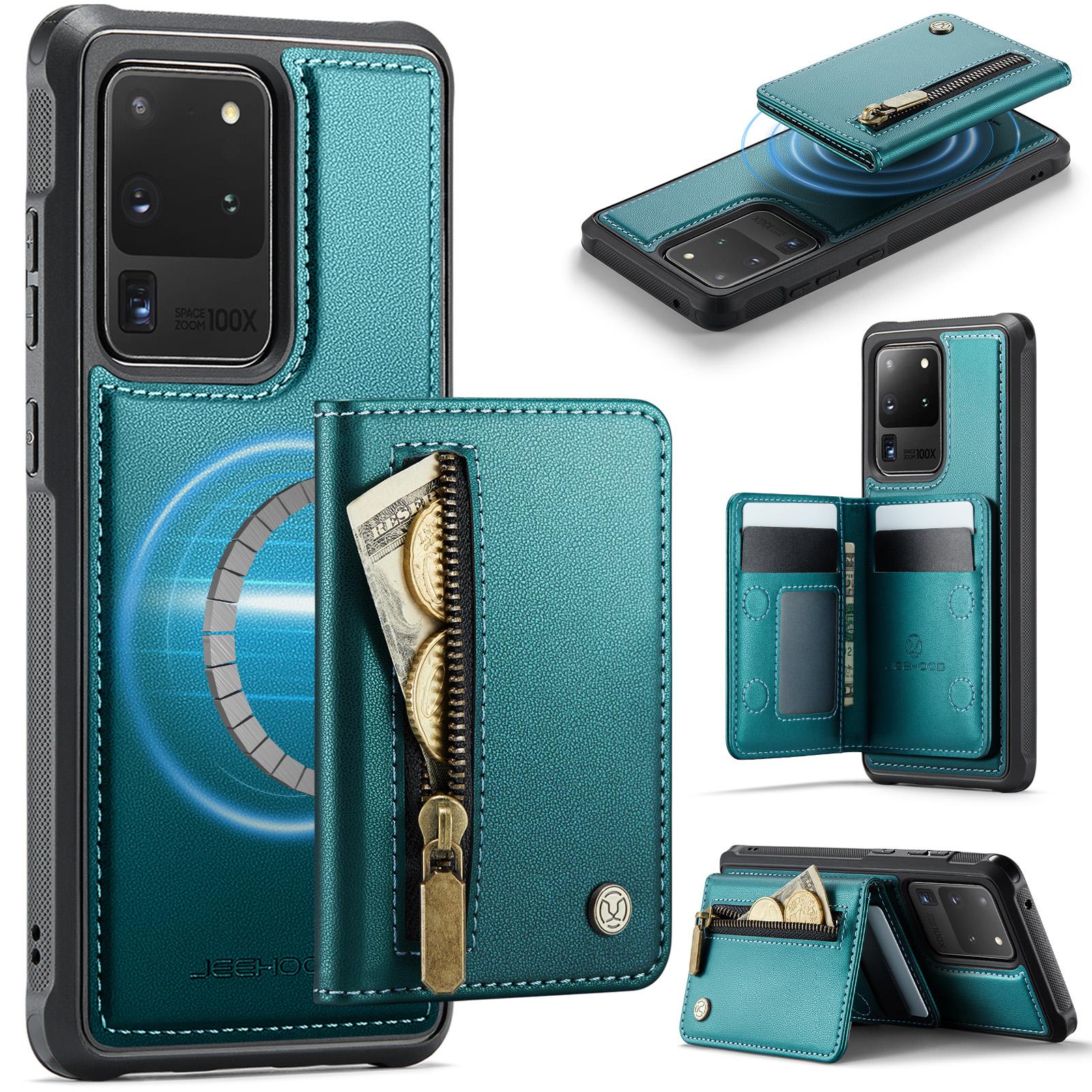 

For Samsung Galaxy S20 Ultra Case JEEHOOD J12 Magnetic Detachable Zipper Wallet Kickstand Leather Back Cover Magnetic Case