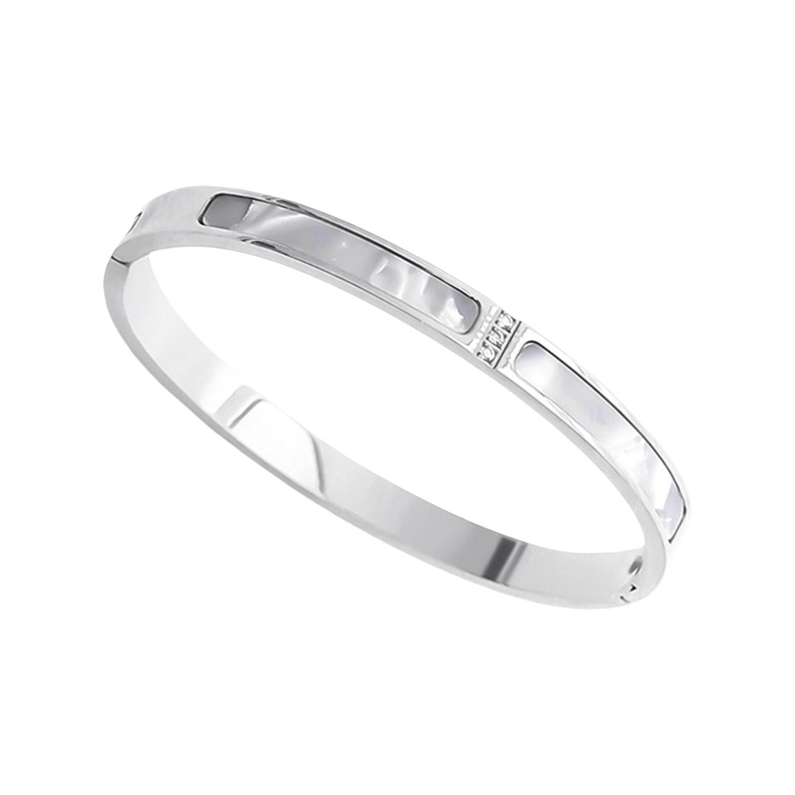 

Сплавной браслет с 3 сверкающими бриллиантами и акцентом из белого перламутра Модный аксессуар для стильных повседневных ювелирных изделий серебряный