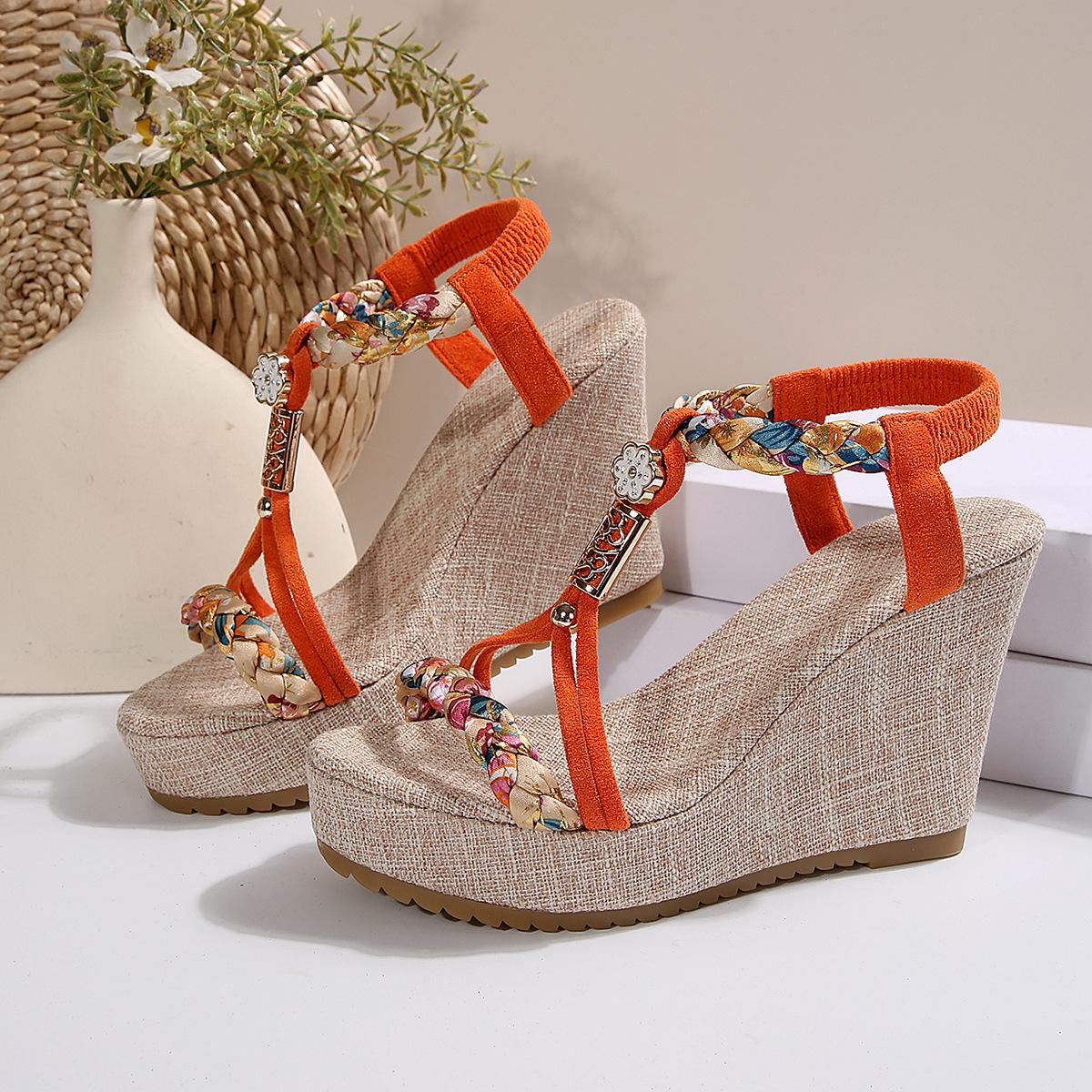 

Модные летние элегантные женские сандалии на платформе и танкетке с эластичной лентой и высоким каблуком, больших размеров 35-43, обувь для женщин, повседневные пляжные сандалии 43 оранжевый