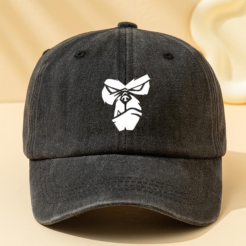 Orangutan Printed Washed Vintage Curved Brim Adjustable Unisex Peaked Hat чёрный
