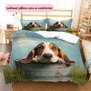 Basset Hound and Grassland Pattern Bedding Home Decoration Birthday Gift (1 * duvet cover + 2 * pillowcase, without core)