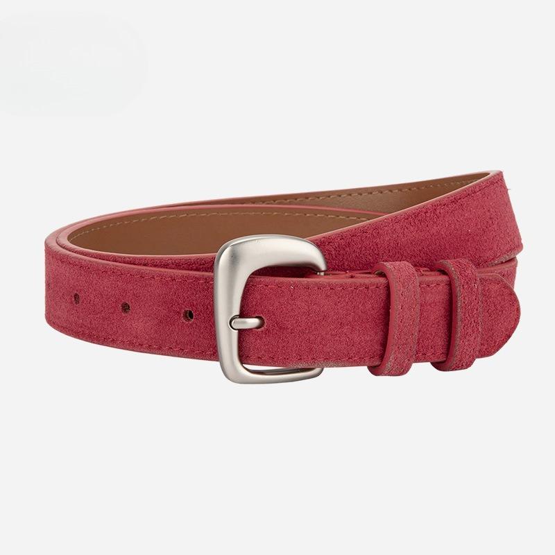 Design Niche Frosted Sued Belt for Women Silver Irregular Pin Buckle Decorative Jeans Waist Belt for Women