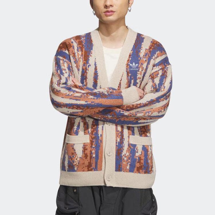 Adidas Originals Patterned Knit Long Sleeve Button-Up Unisex Tops Light-Khaki IX7818
