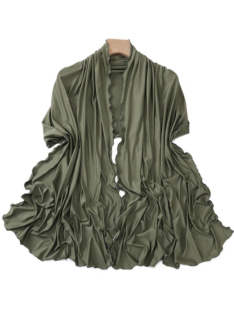 Luxury Wavy Edge Jersey Hijab for Women Solid Color Milk Silk Scarf Headscarf Autumn Shawl Stretchy Chiffon Scarf Ramanda