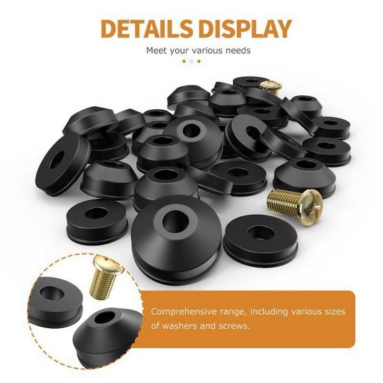 1 Set Faucet Washer Good Sealing Leakproof Wear-Resistant High Toughness Corrosion Resistant Multiple Sizes Flat Beveled Rubber Faucet Washers