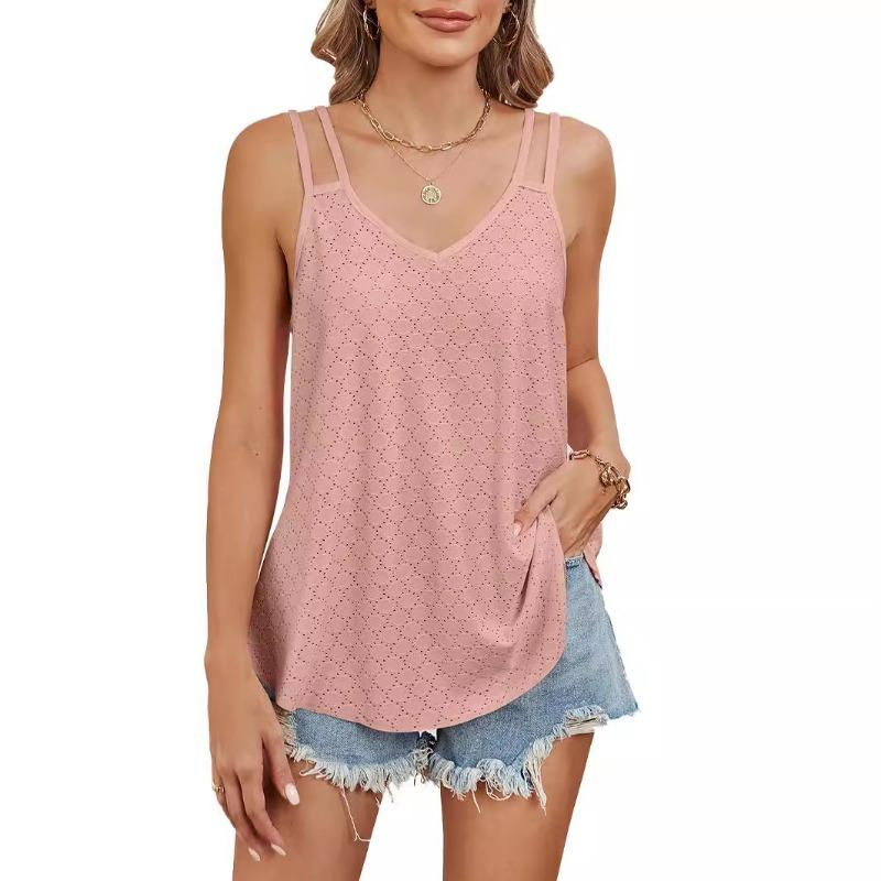 Women's Summer V-neck Circle Solid Color Casual Halter Top