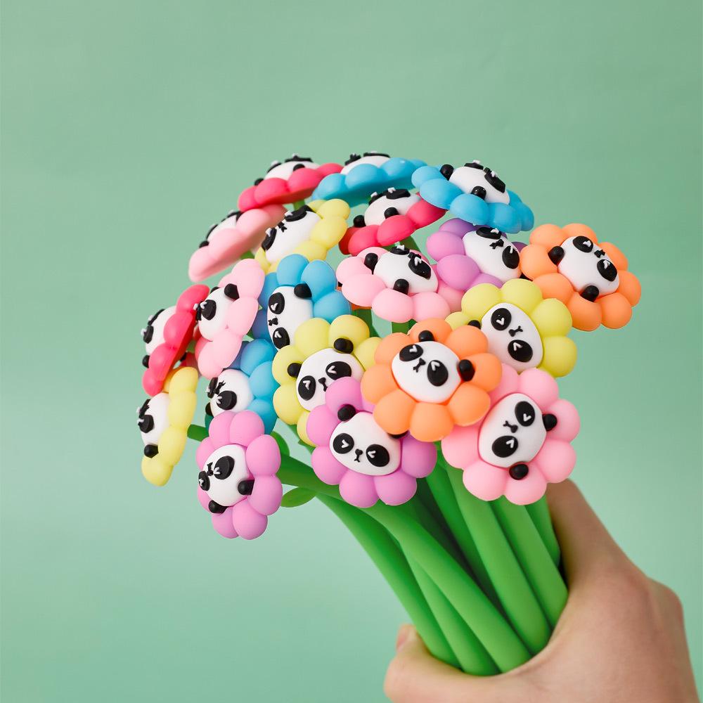 Panda Flower Cartoon Roly-Poly Black Ink Pen - Cute High-Quality Student Stationery