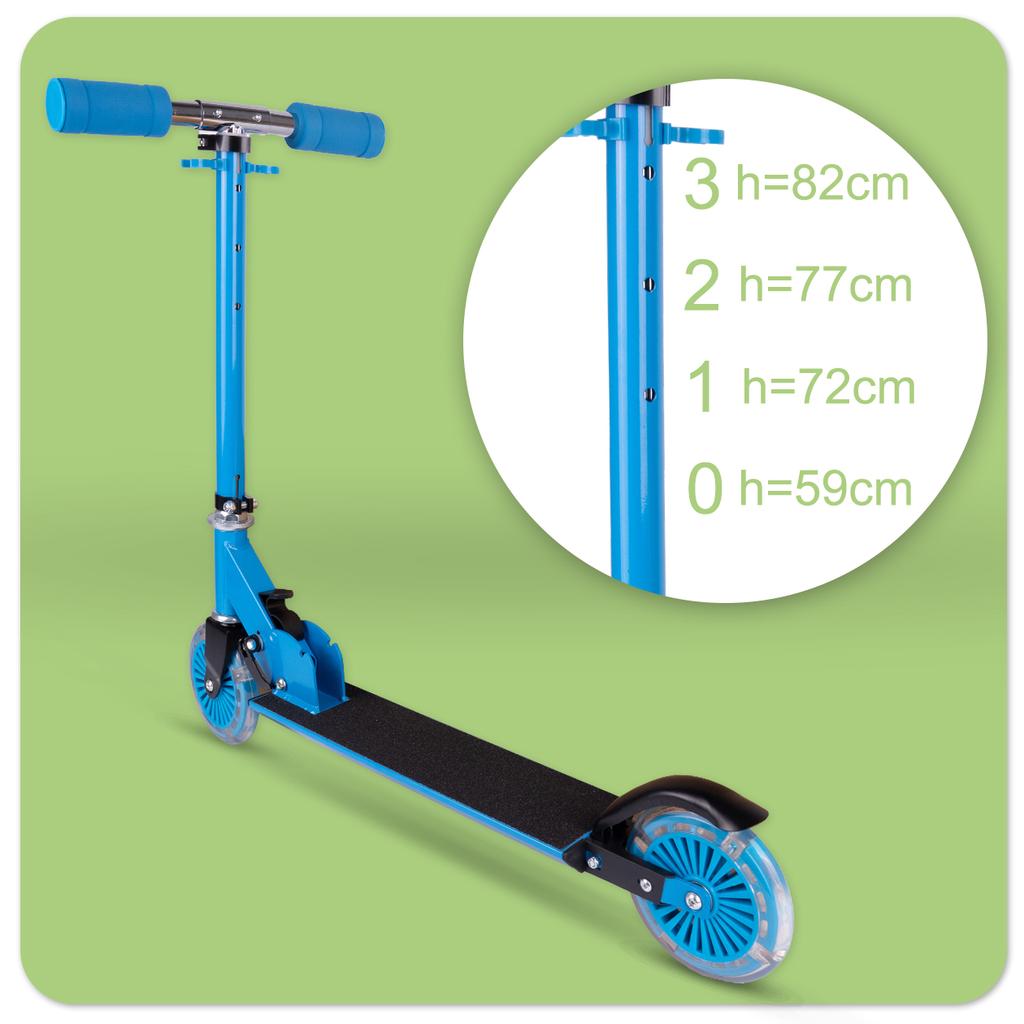 Blue 2-Wheeled Foldable Kids Scooter with LED Glowing Wheels