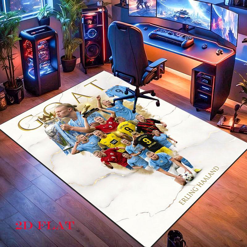 Tappeto Tappeto Giocatore Haaland per Soggiorno Camera da Letto Casa Decorazione Divano, Tappetino Antiscivolo per Giochi Bambini