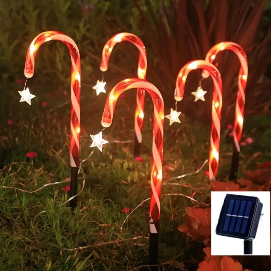 Solar Candy Cane Star Lights for Christmas Outdoors