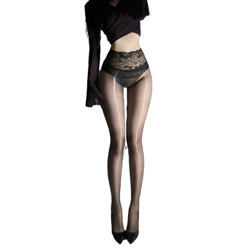 Sex Unterwäsche Sommer ultradünn schwarze Seide glatte Spitze Taille große Größe Aurora Strümpfe nahtloser Schritt ölig glänzende Strumpfhose