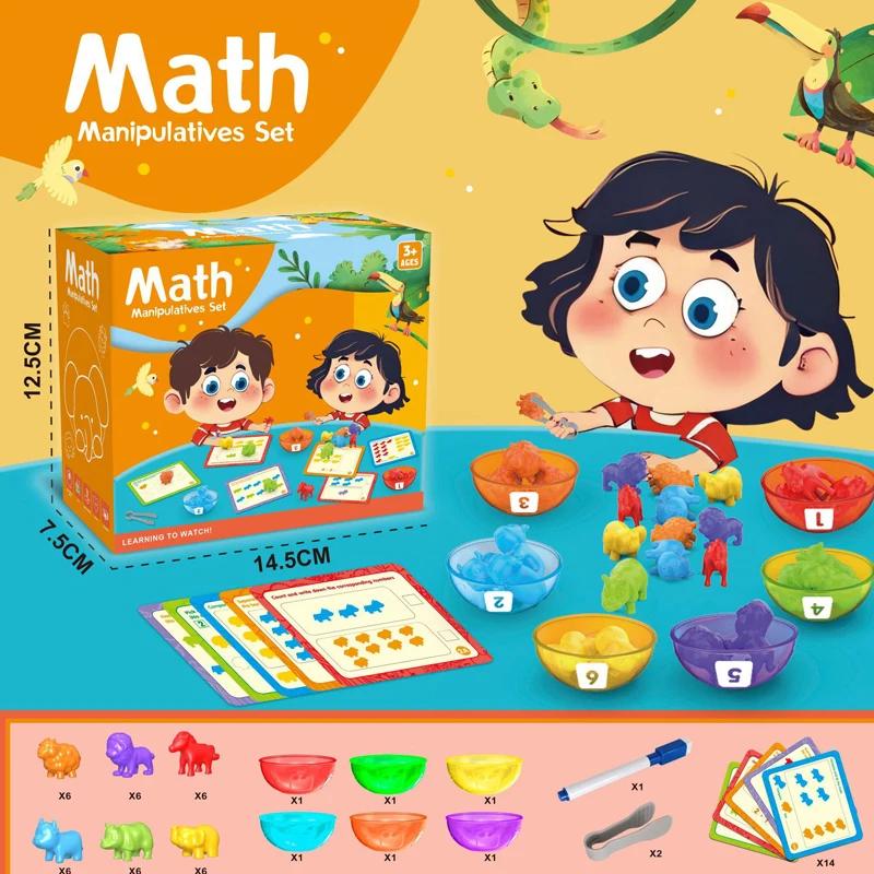 Counting Animal Toys Matching Games STEM Educational Learning Toy Color Sorting Stacking Bowl Sensory Toys Birthday Gift