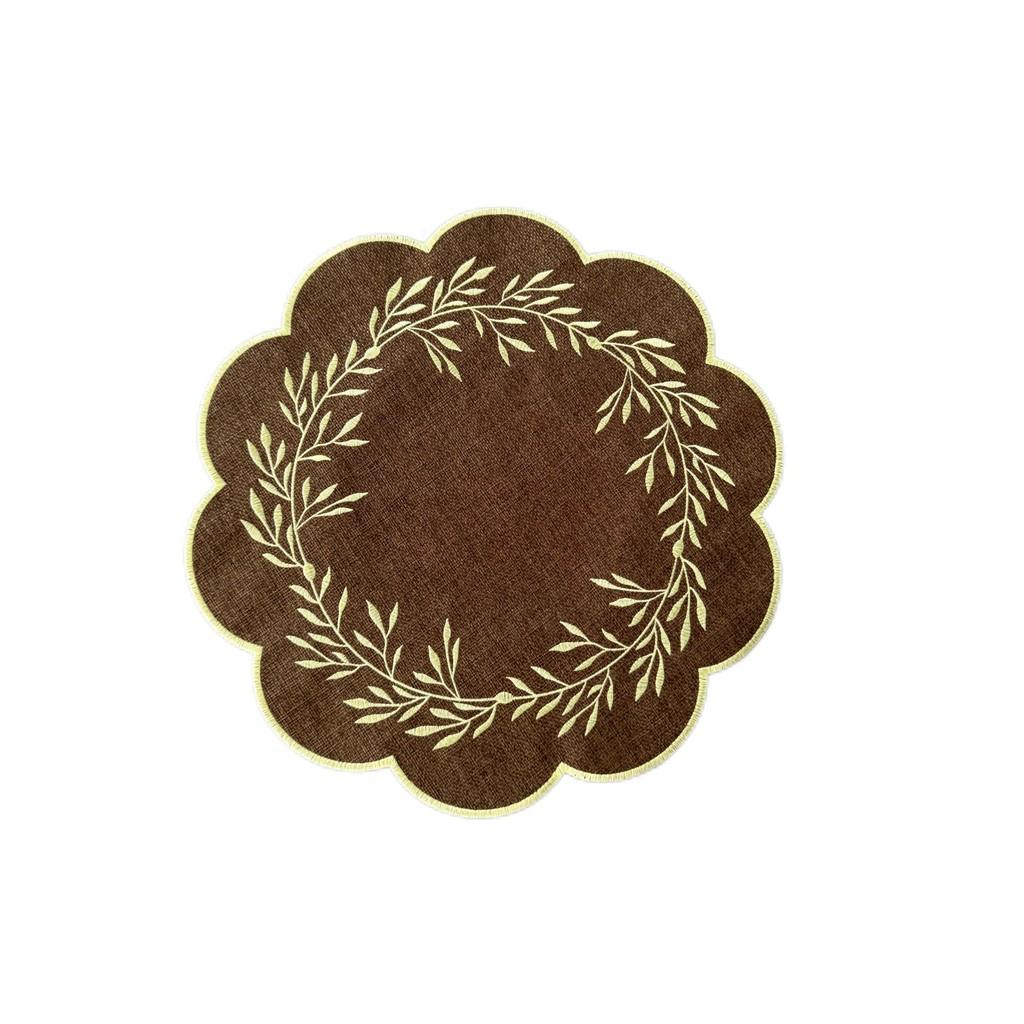 Embroidered Fabric Round Placemat With Oilresistant Surface For Kitchen Use