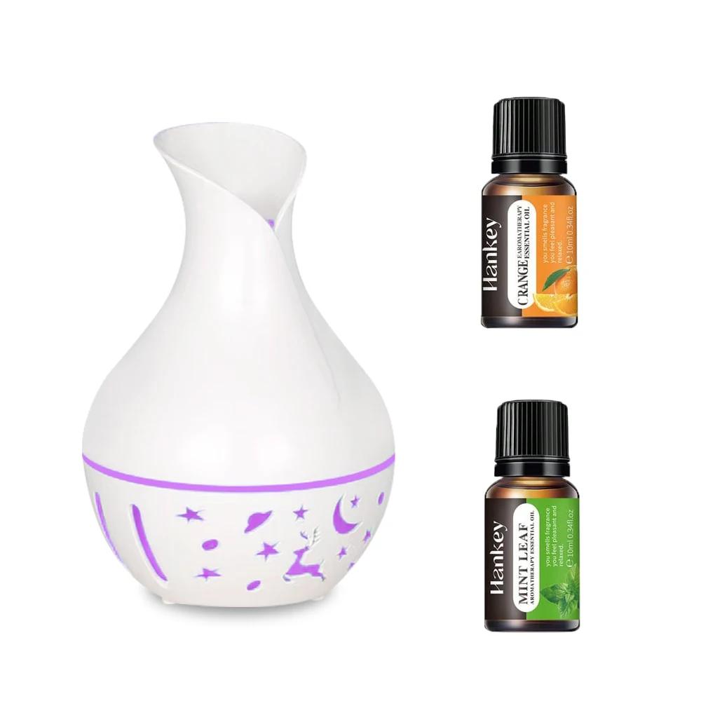 

200ml Essential Oil Diffuser, USB Air Humidifier, Mini Mist Machine with Colored Lights for Home & Office, Includes Two Oils White