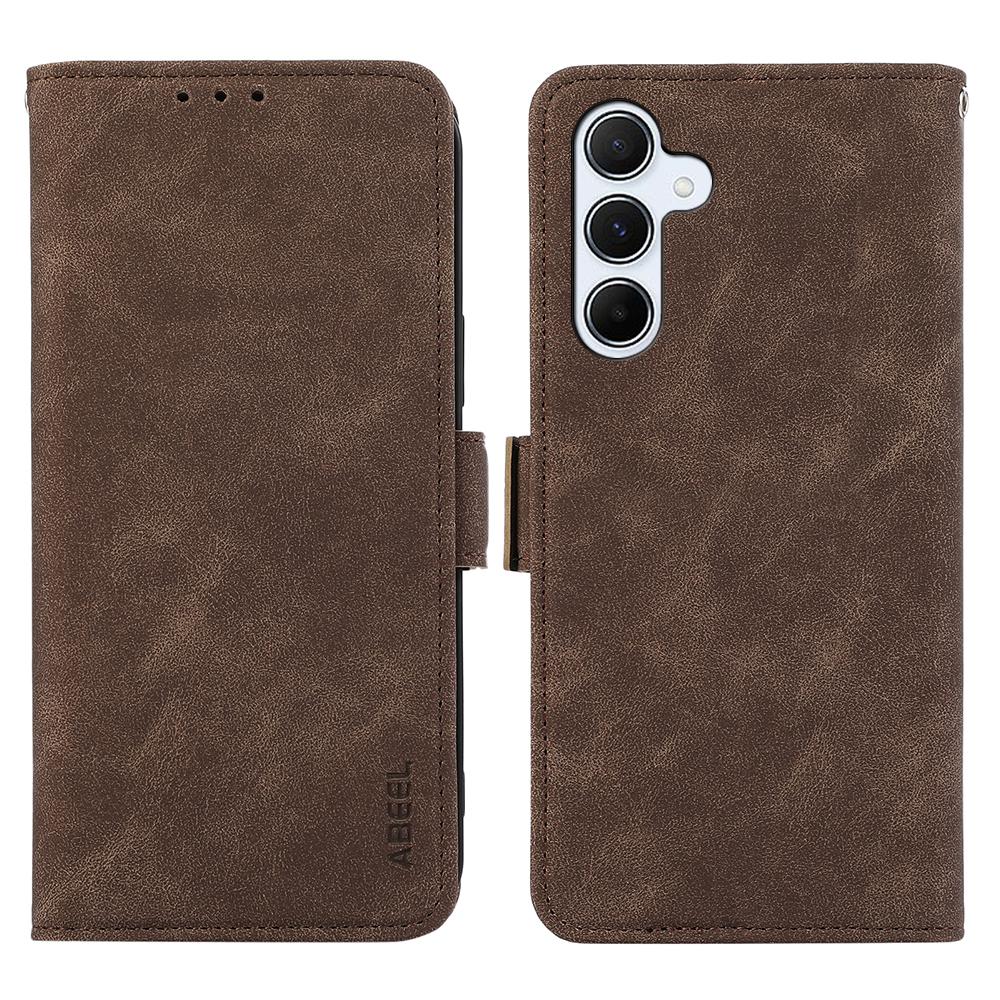 

ABEEL For Samsung Galaxy S25 FE Case PU Leather Folio Stand View RFID Blocking Phone Cover Brown