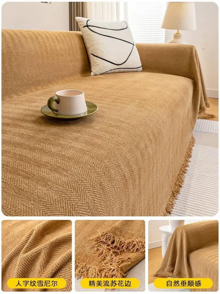 Woven Cotton Sofa Cover Blanket Solid Color Non-slip Sofa Towel for Living Room Furniture Decor Tapestry Couch Cover with Tassel