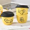 Yellow Hand Holding Cup Ceramic with Lid Drinking Coffee Cup Boy Gift Funny Couple Doodle Puppy Small Cup