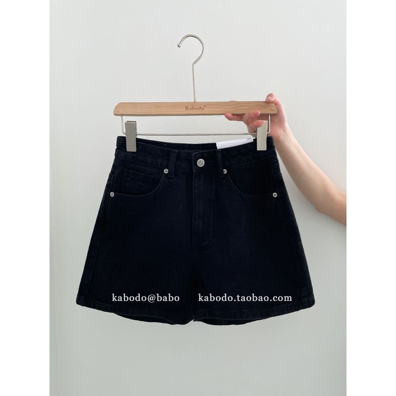 

In Stock Khaki Female Summer New High Waist Denim Shorts Black S