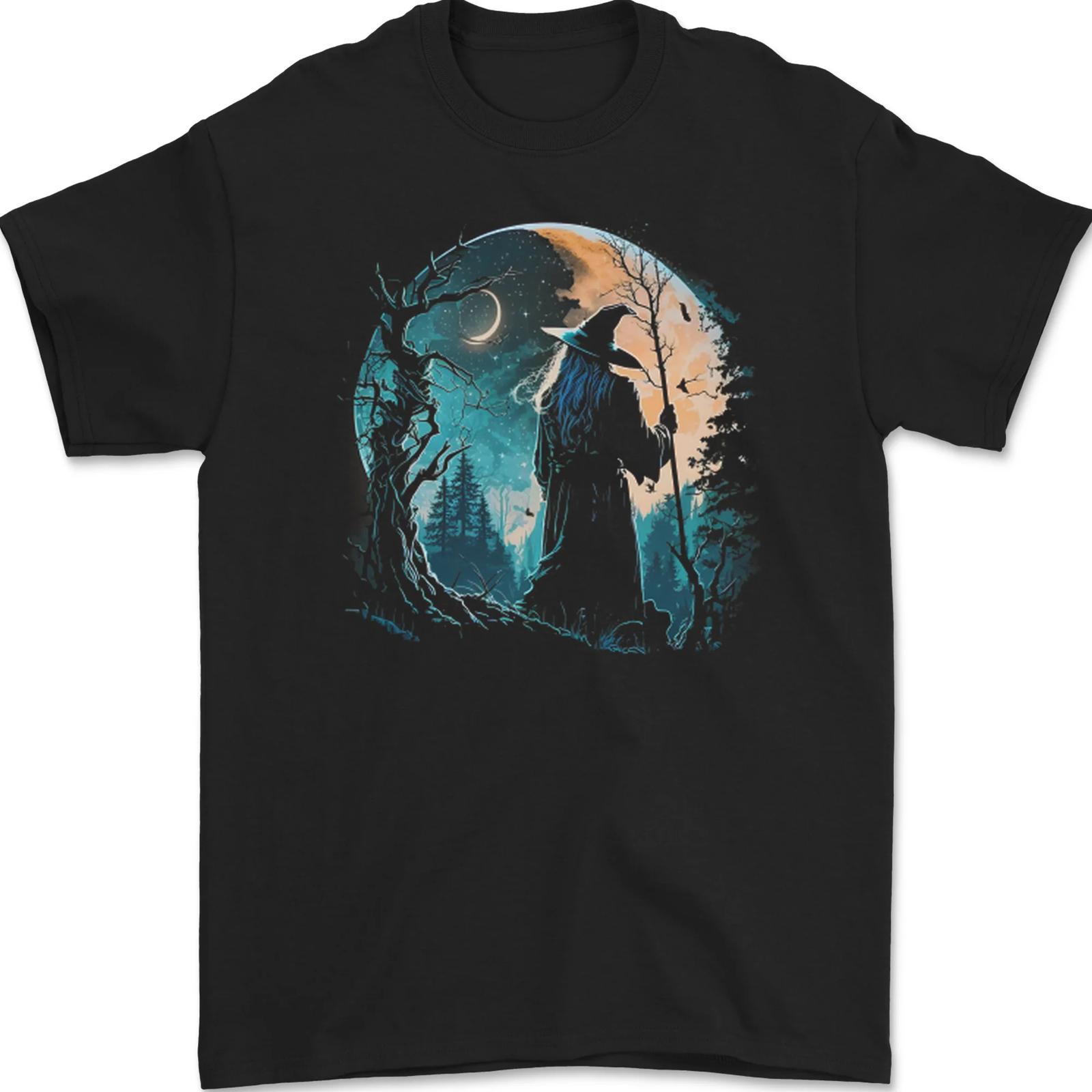 A Magician Looking At A Fantasy Moon Warlock Men s 100% Cotton T-Shirt- XXL
