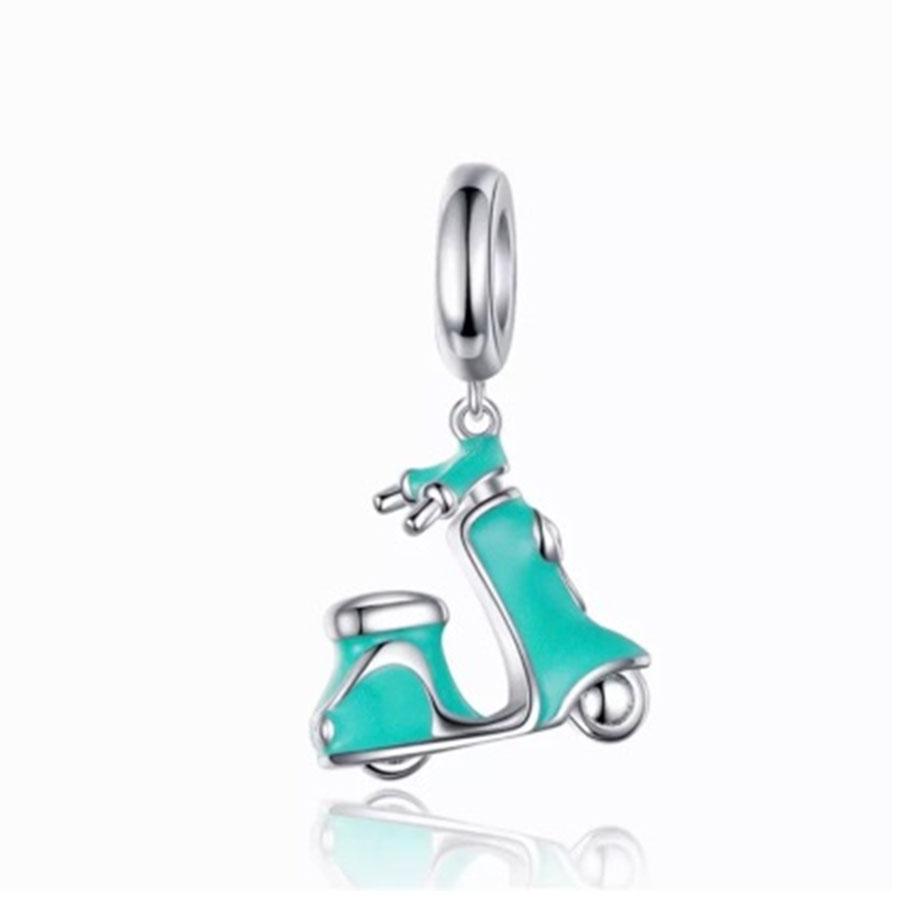 S925 Sterling Silver Pink Black Motorcycle Car Bike Dangle Charm Bead Fit Original  Bracelet Pendant DIY For Women Jewelry