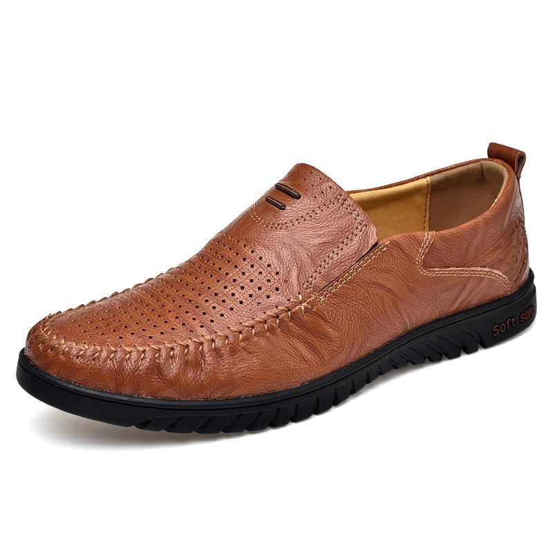 

Summer new men s hollow and breathable casual low-top foot leather shoes men s cross-border large-size casual punched Doudou shoes 47