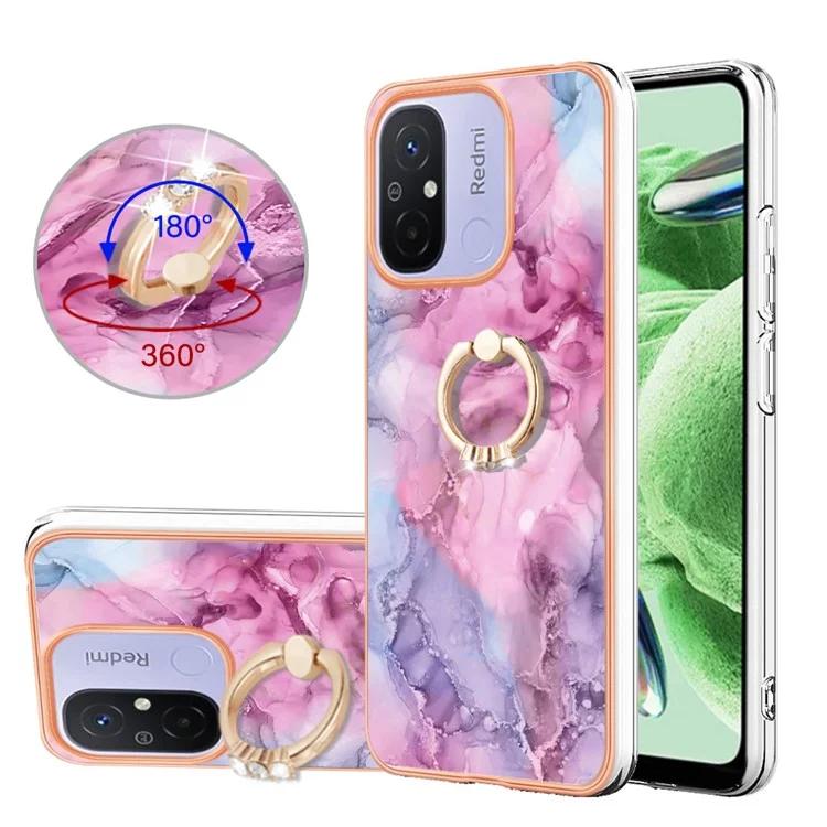 

YB IMD Series-17 Style-E for Xiaomi Redmi 12C 4G / 11A 4G Marble Pattern Phone Case 2.0mm TPU Electroplated Edge Kickstand Cover