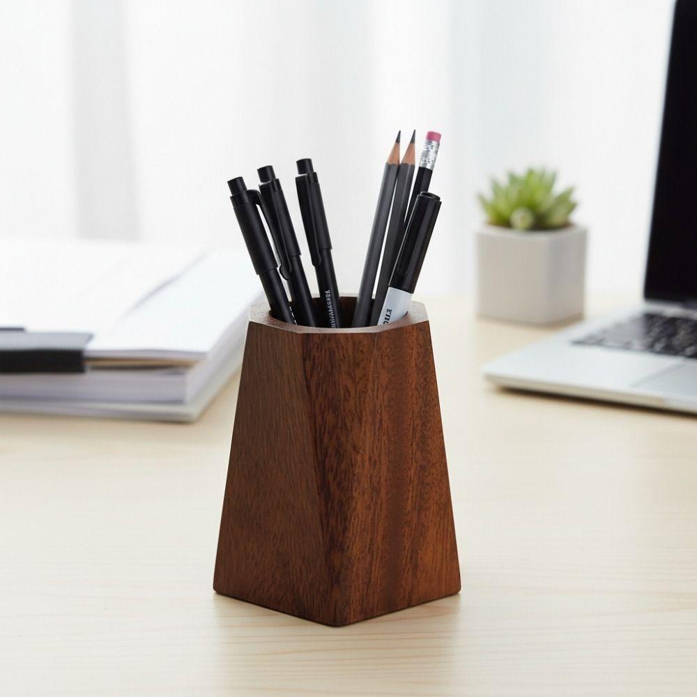 Smooth Surface Pen Container Polishing Design Desktop Pen Box Stationery Walnut Pen Holder  Office
