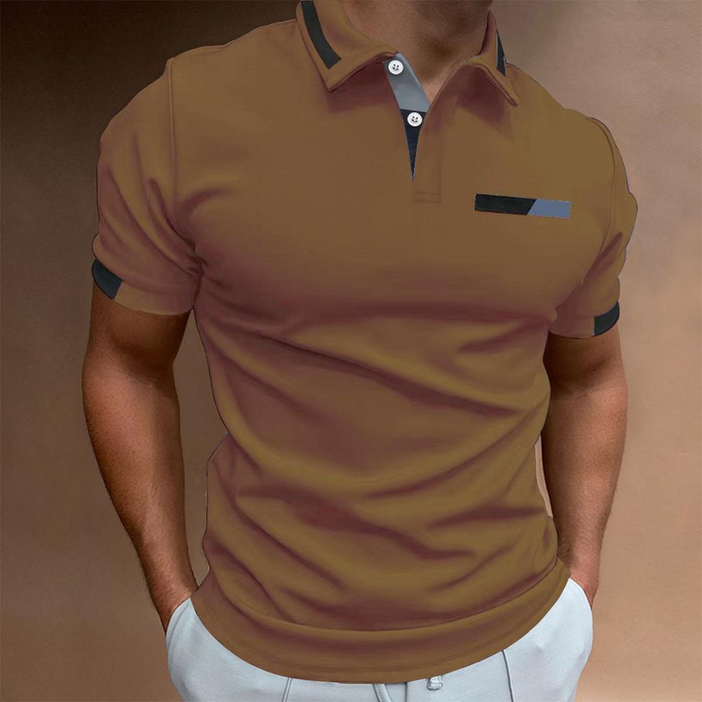 New Men's Short-Sleeved Casual Polo Shirt with Imitation Chest Pocket, Collar and Button-Front Business T-Shirt Top for Men