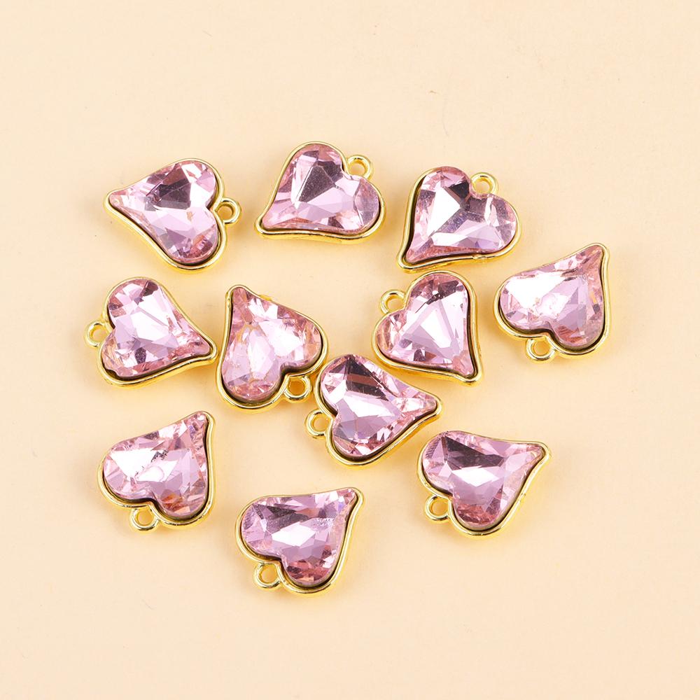 10Pcs Multicolor Crystal Peach Heart Charms For Women Girls Jewelry Making DIY Sweet Romantic Love Heart Pendant Necklace Crafts