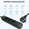 EU Plug Power Strip with 3 USB Ports 2M Cable Extension Cord Socket Network Filter Round Pin AC Outlet Electrical Charge Adapter