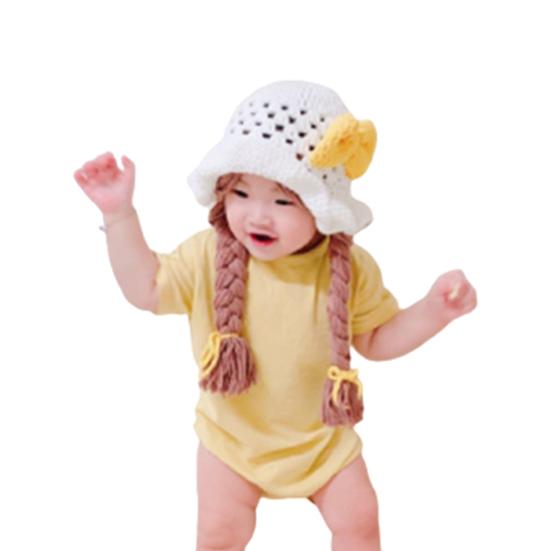 Baby Girls Braided Wig Woolen Yarn Knitted Hat Sunflower Cherry Cap Photo Prop