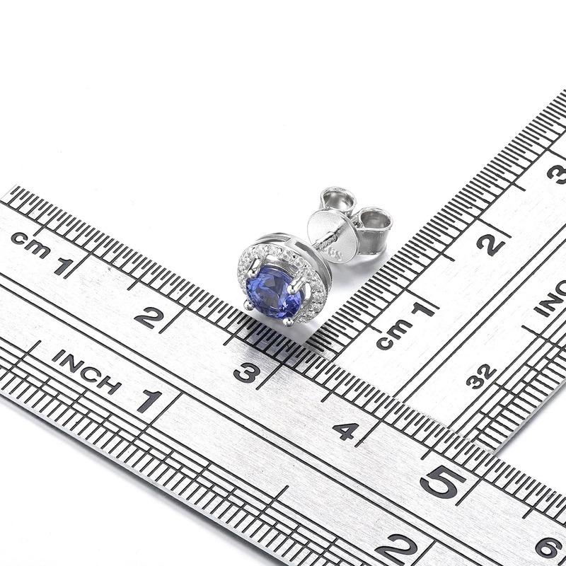 925 Sterling Silver Natural Tanzanite Rhodium Plated Stud Earring 1 Carats Genuine Gemstone Women Classic Design Style Jewelrys