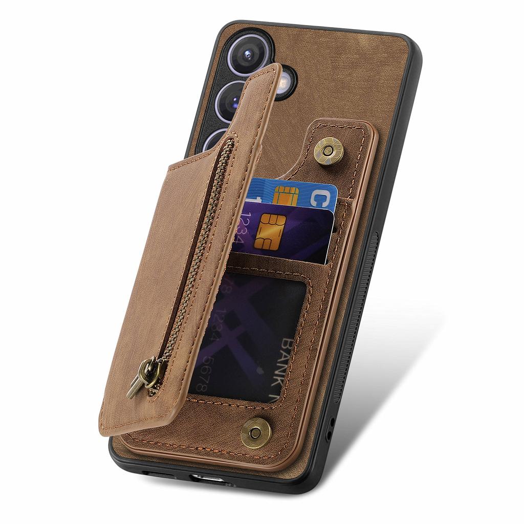D15 For Samsung Galaxy S24 Wallet Case Retro PU+TPU Anti-scratch Kickstand Phone Shell