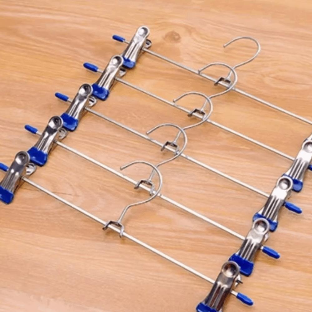 5pcs New Retractable Metal Trouser Rack Windproof with Adjustable Clips Pants Drying Hangers Non-Slip Closet Storage Racks
