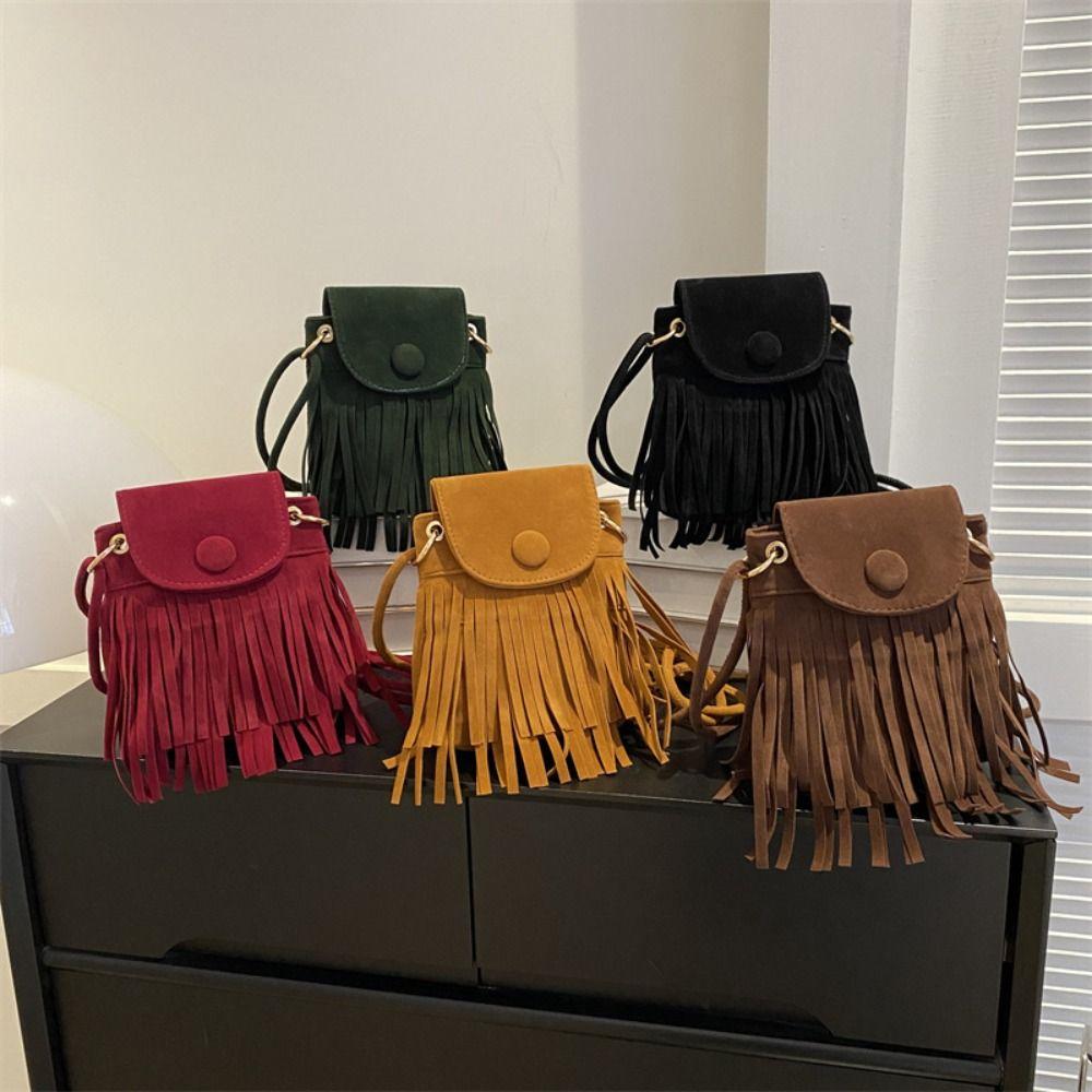 Nylon Bohemian Fringed Crossbody Bag Square Bag Tassel Shoulder Bag Bohemian Shoulder Bag  Daily